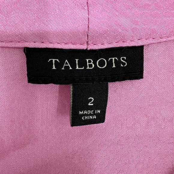 3/$25 Talbots Satin Snake Skin Embossed Top 2 Tie Neck Blouse 3/4 Sleeves Pink - Picture 7 of 7